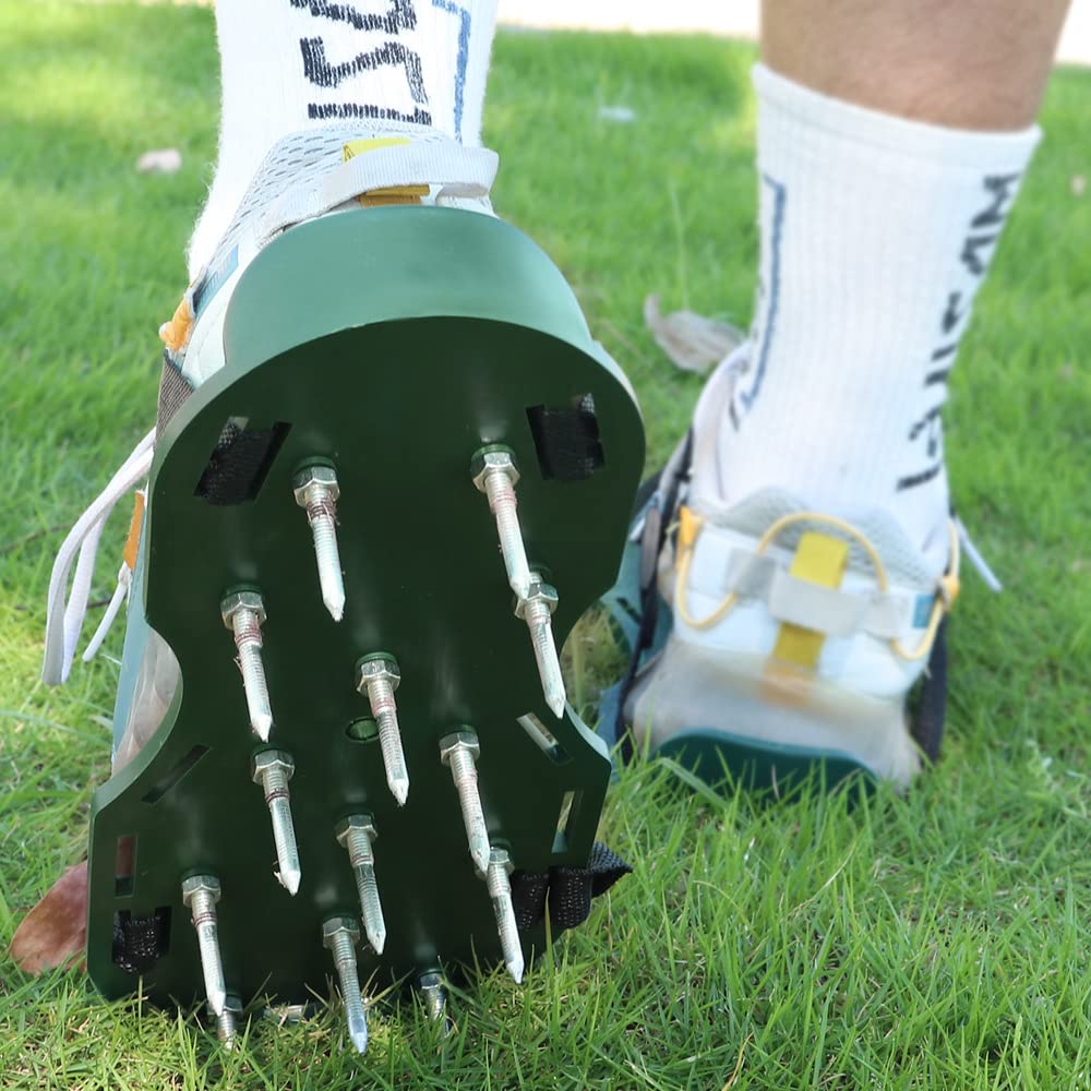 Powertool Rasenbelüfter-Schuhe, 3 Paar, Belüftungsschuhe mit 26 Spikes, für Rasen, Garten, Boden, Gras, Belüftung – Universalgröße (grün)