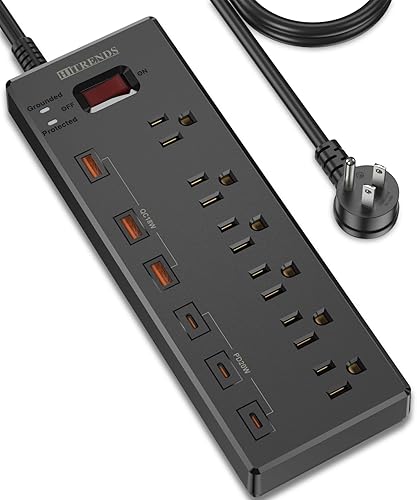 Miniatura 12 de Regleta de alimentación, protector de sobretensiones HITRENDS con 12 salidas y 4 puertos USB (5V/2.4A) y 1 puerto USB-C (5V/3A), 1875W/15A, enchufe