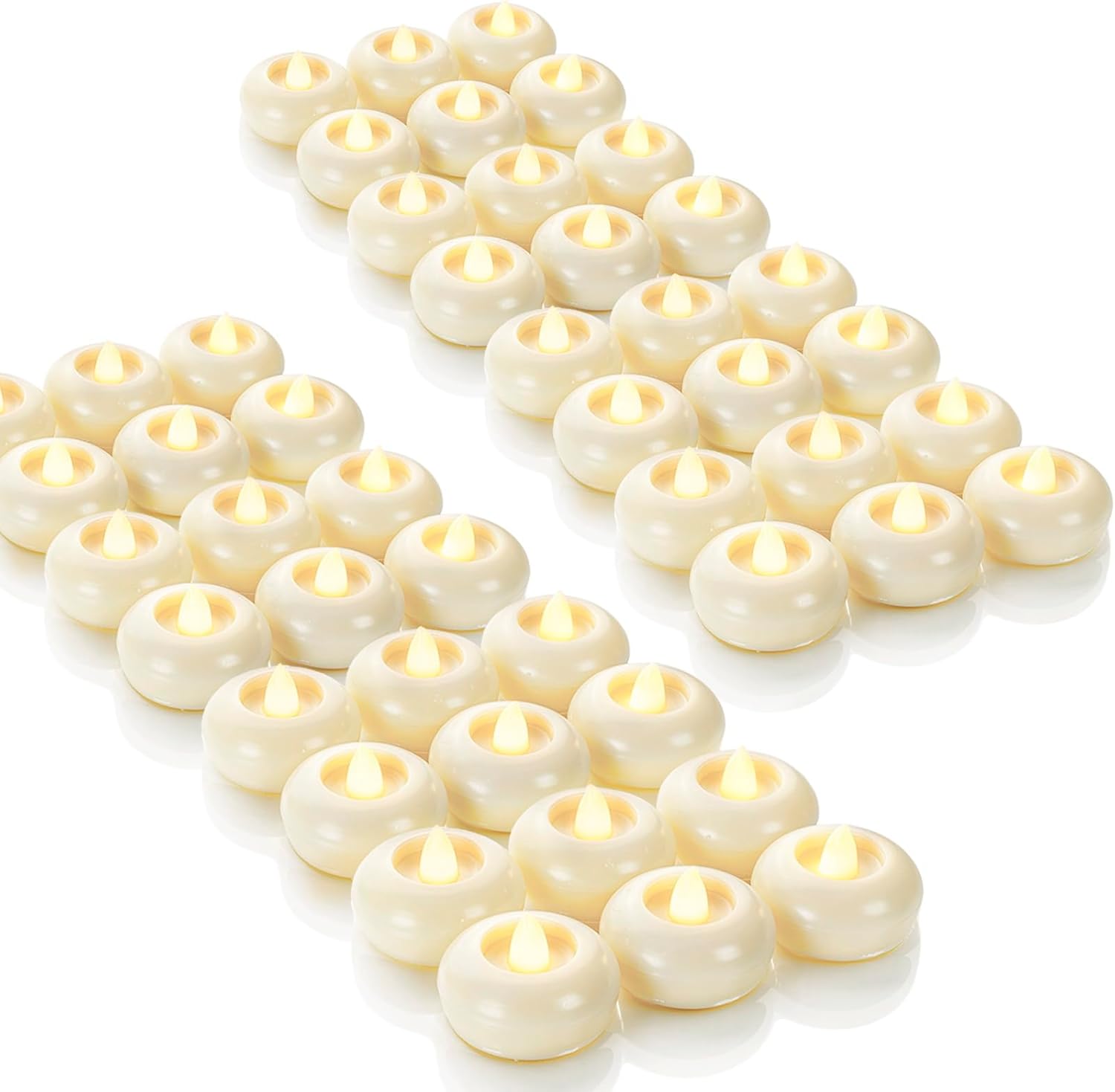 Homemory 48 Pack 2” Flameless Led Floating Candles, 200 Hour Battery Operated Flickering Waterproof Tealights for Cylinder Vases, Centerpieces at Wedding, Party, Pool, Holiday (Ivory Base)