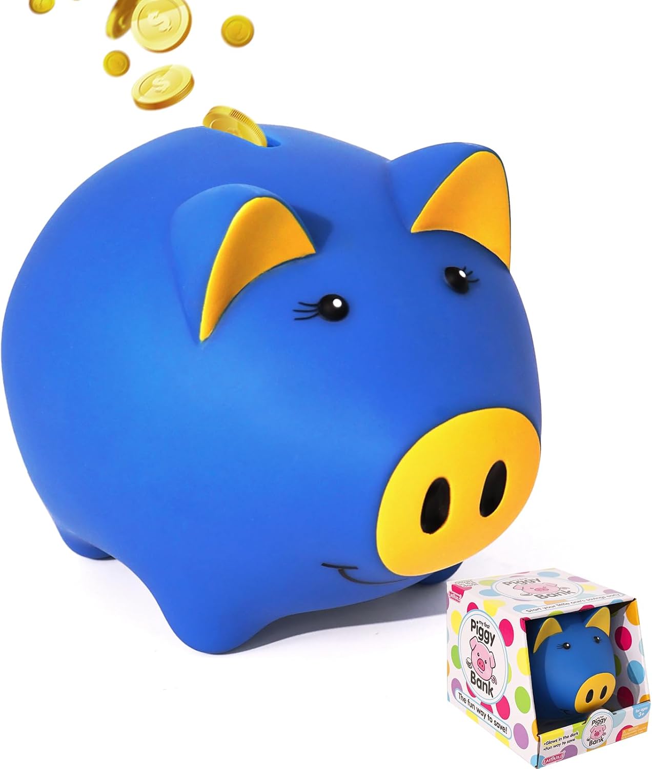 LAEBUILD Magic Glow-in-the-Dark Piggy Bank for Kids & Adults - Unbreakable Locked Coin Bank, Birthday Christmas Gift (Dark Blue)