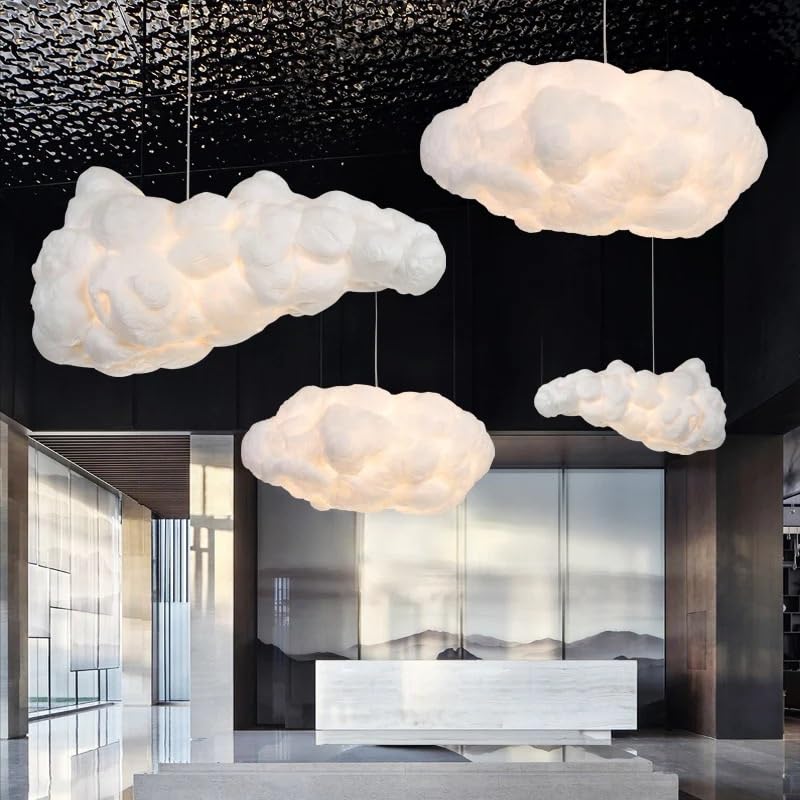 Lámpara de araña LED Colgante con Forma de Nubes Blancas, de Seda y algodón, para habitación Infantil o guardería (luz cálida, 70 x 40 x 25 cm).