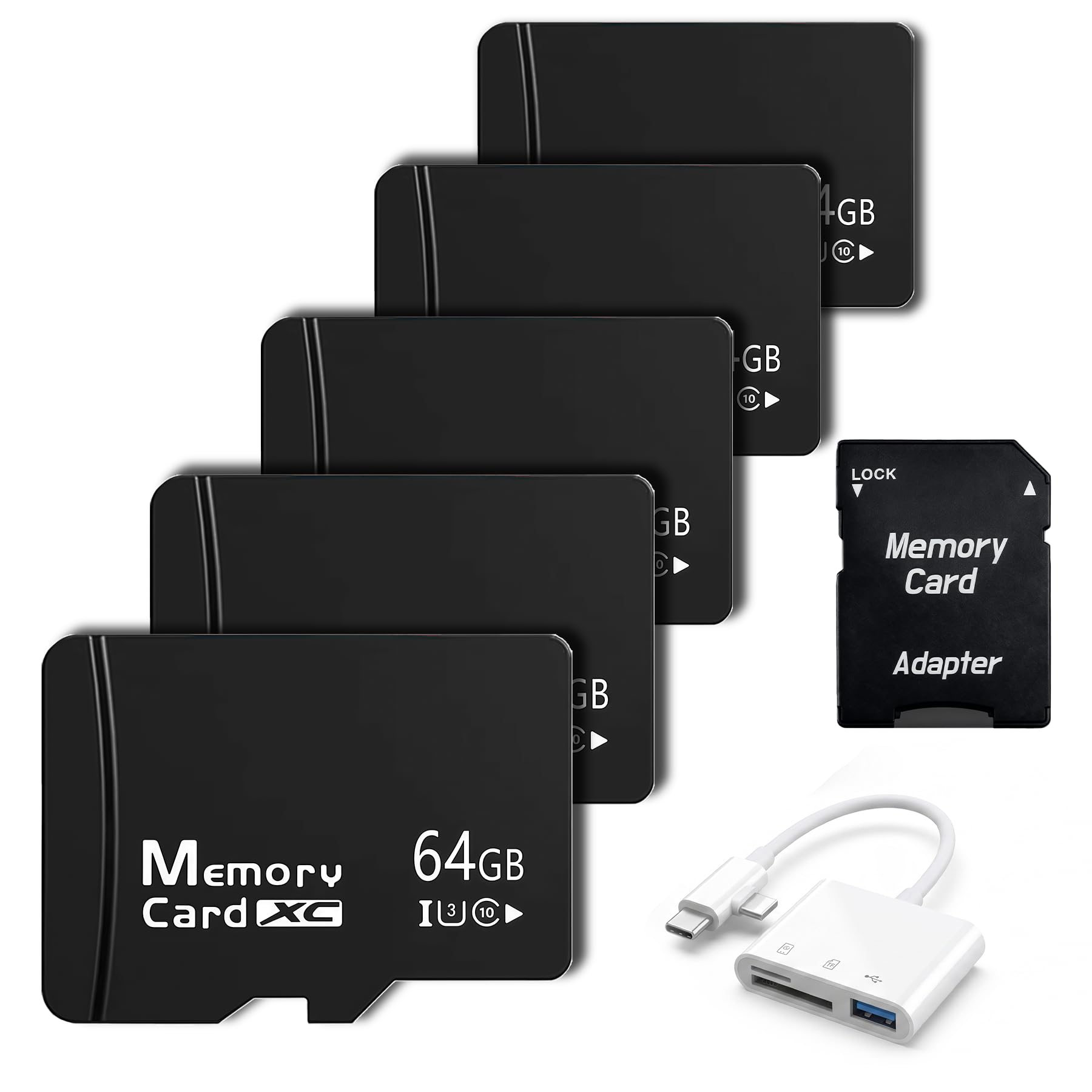 Scheda Micro SD da 64 GB, confezione da 5 con adattatore SD e lettore di