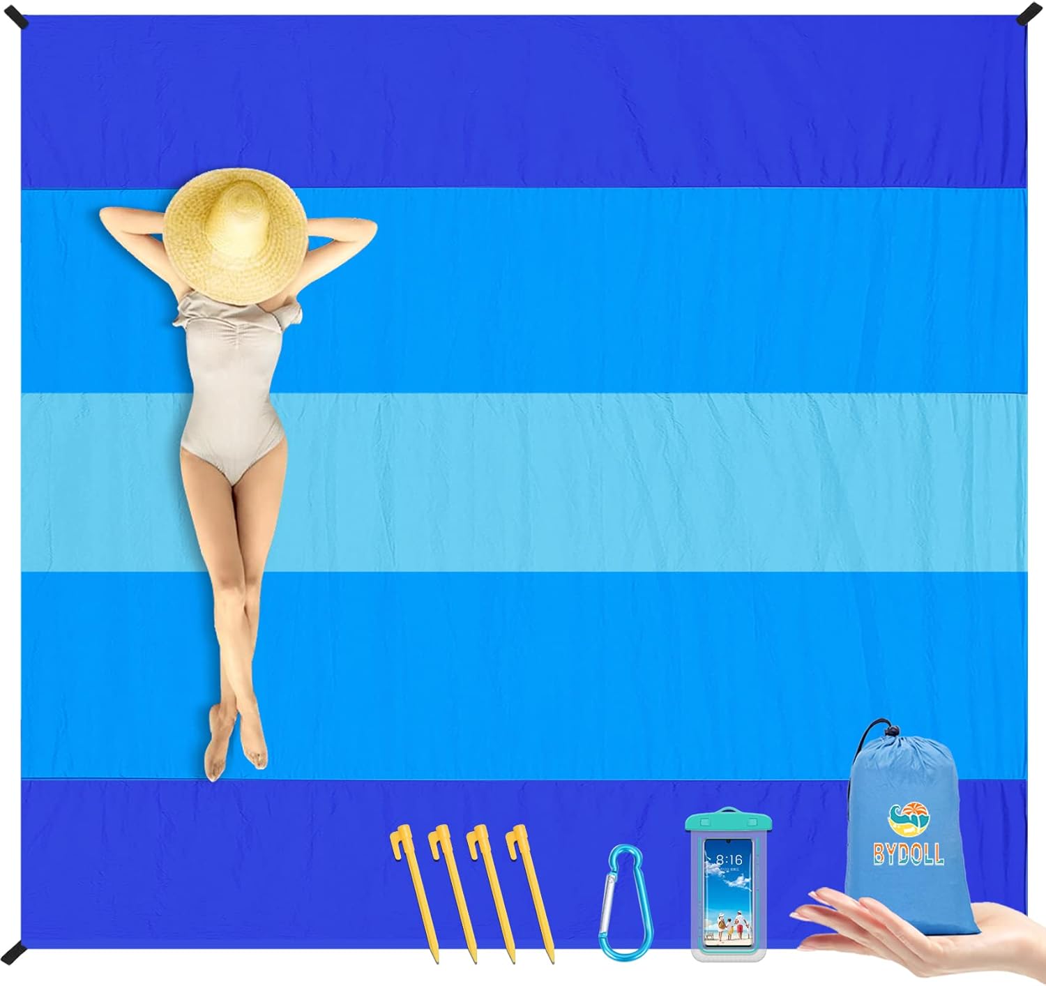 BYDOLL Nylon Beach Blanket Waterproof Sandproof Oversized 7’x7′ Suits 1-5 Adults Sand Free Extra Large Blanket Lightweight Soft Picnic Mat for Beach Travel Camping