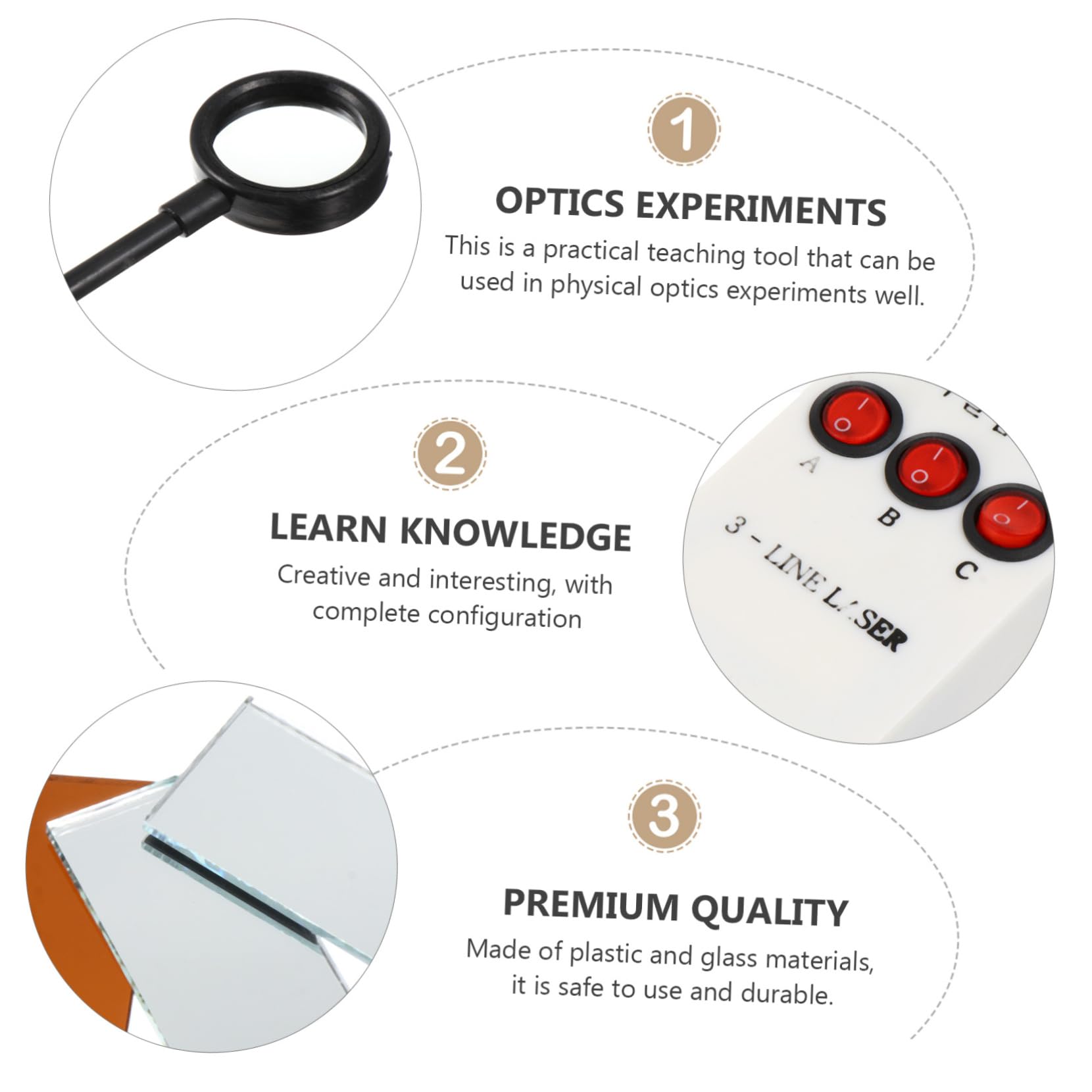 Gatuida Kit Optique Physique 17 Pièces Prismes, Lentilles Convexes et Concaves pour Laboratoire D’optique, Outil Pédagogique pour Enseignement des Sciences et Couleur Aléatoire