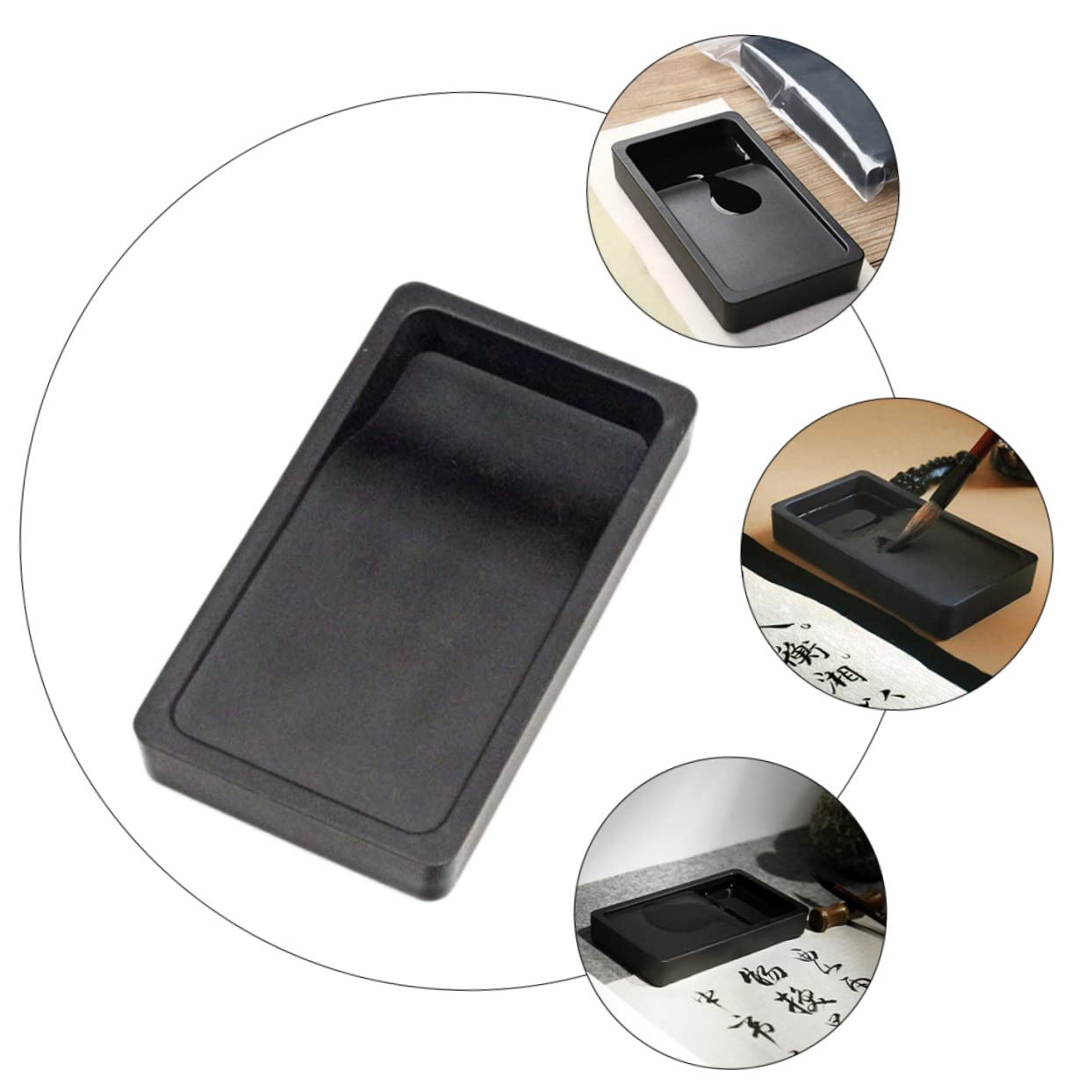 IWOWHERO Inkslab for Calligraphy Writing Portable Inkstone 5 Inch Student and Teacher Ink Black Easy to Use Plastic