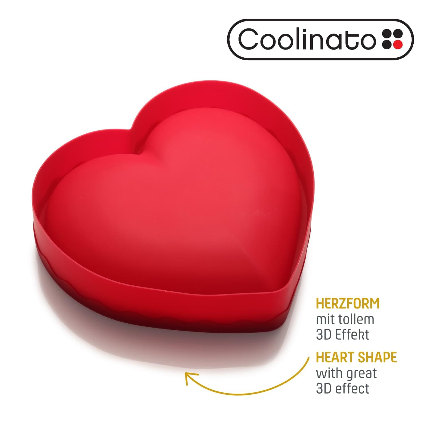 Coolinato Molde de silicona para hornear en forma de corazón 3D, 25 x 27 cm, rojo, incluye 4 recetas | Incluye 4 Recetas