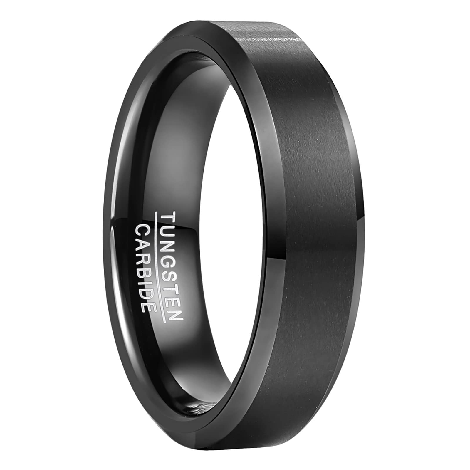 NUNCAD6mm Negro Anillo de Tungsteno, Simple Pareja Anillo de Boda para Hombres y Mujeres Tamaño 9.25-32.25