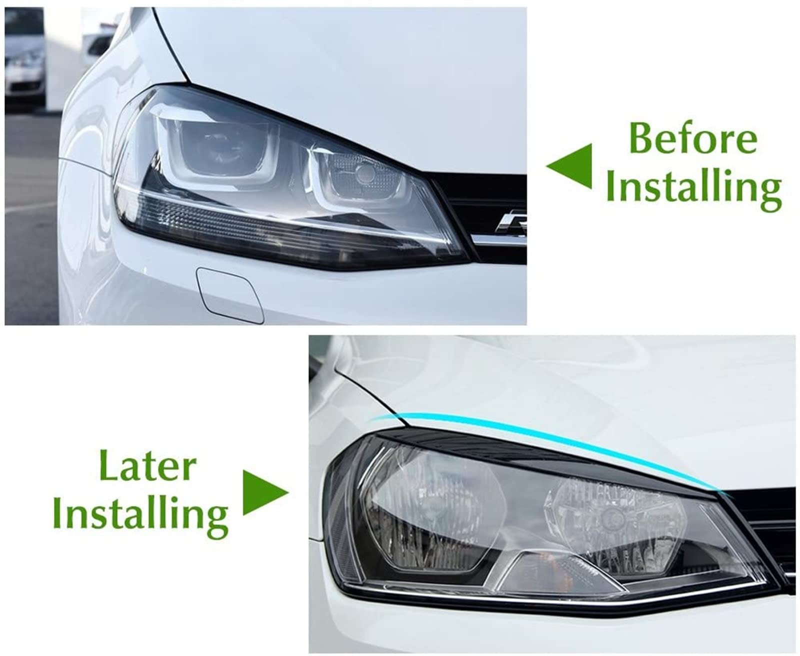 Cejas Para Faros Delanteros Volkswagen Golf 7 GTI 2013-2018 - Adhesivas En Negro, Material ABS, Protección Y Estética