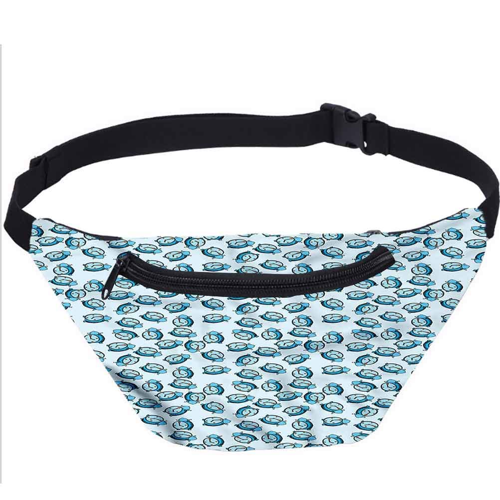 Clock Fanny Pack Bag,Cartoon Style Watches Vintage Running Travel Sports Bags for Festival Rave