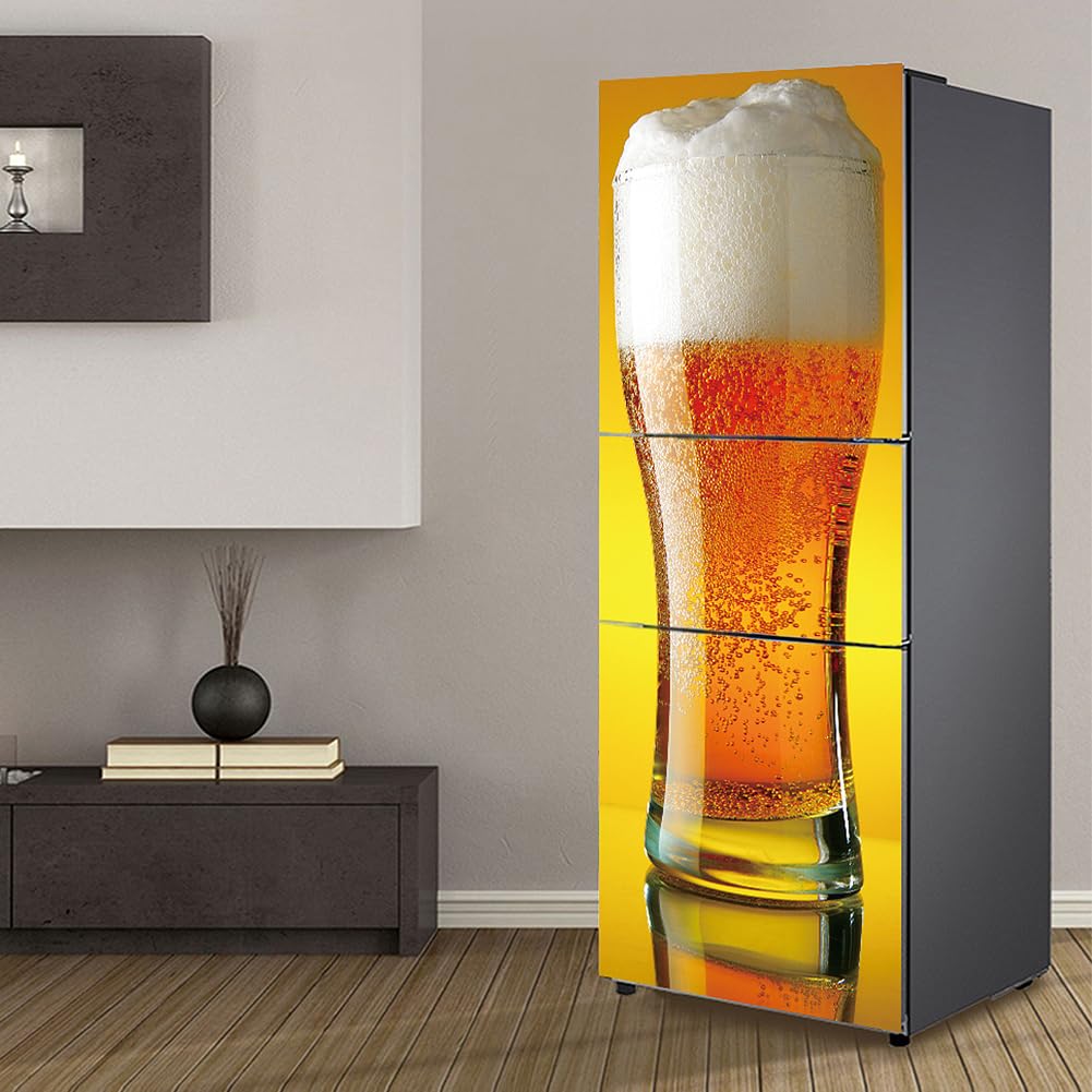 VHcgCGJ Fridge magnet, Full covering door fridge covers skins wall stickers for kitchen decal, Seduced bubbling beer cool summer(M: 60x180 cm)