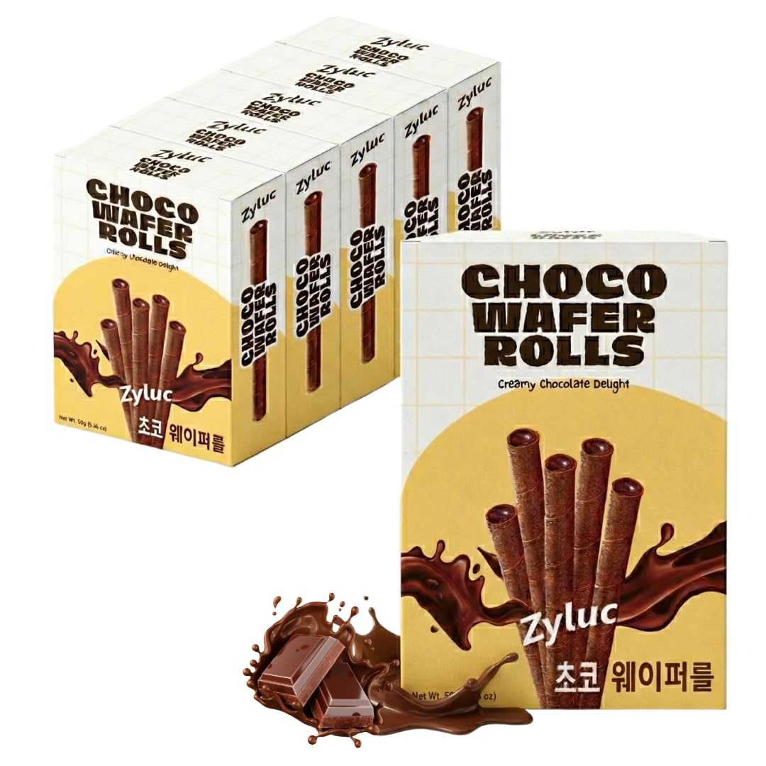 Zyluc Chocolate Wafer Rolls – Crispy Cream-Filled Cookies with Real Cocoa, Portion-Controlled Snack, Cholesterol Free, No Trans Fat, 200 Cal per Pack (50g) – 12 Rolls Per Pack – Pack of 20