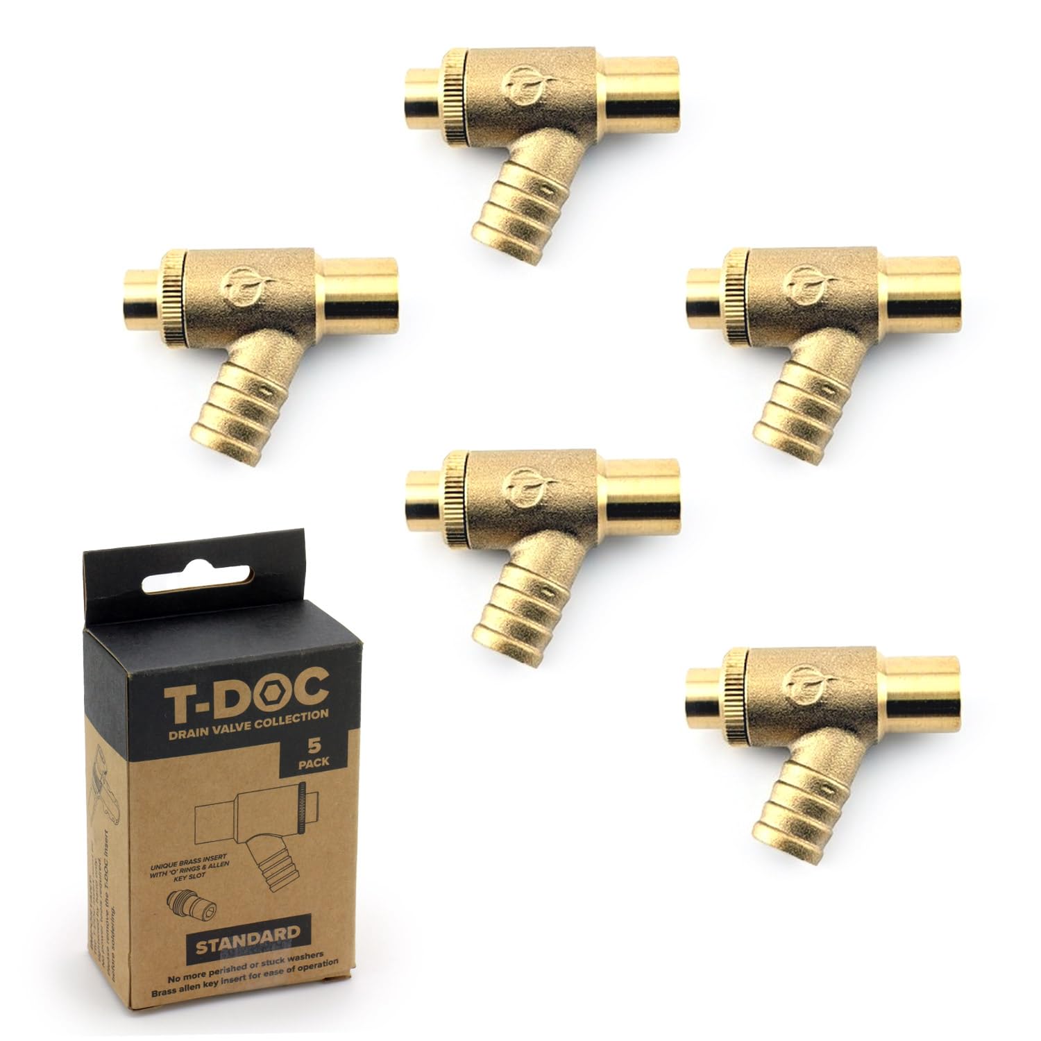 T-DOC 15mm Drain-Off Valve from TeslaUK - Standard Model. Leak-Free. No More perished and Stuck washers. Pack of 5