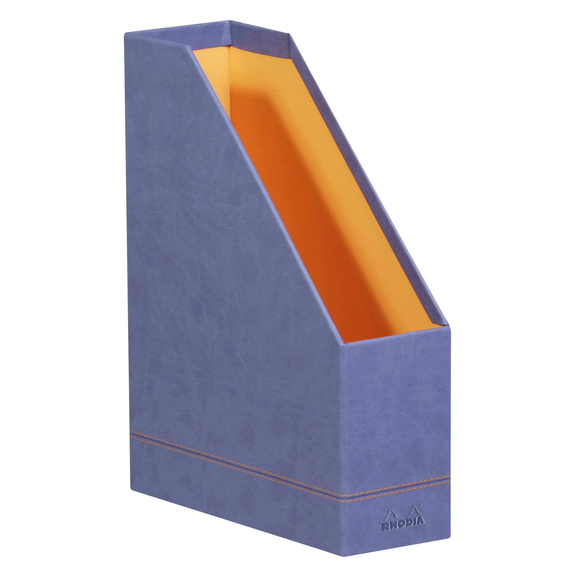 RHODIA 318838C - Portariviste ZAFFIRO -10 x 25 x 31 cm - Cuciture sellaio arancioni - Esterno simil cuoio - Collezione Home Office Rhodiarama - Organizzazione per ufficio e Archiviazione di design