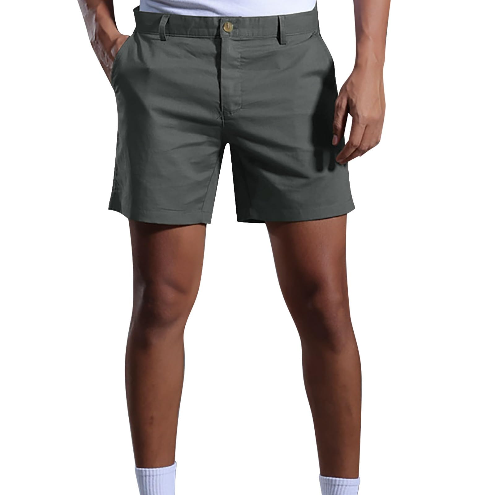 Short de golf en lin pour homme de 7,6 cm solide et respirant avec poches à fermeture éclair, coupe classique, décontracté, léger, tendance, confortable, pour la marche, la randonnée, le golf