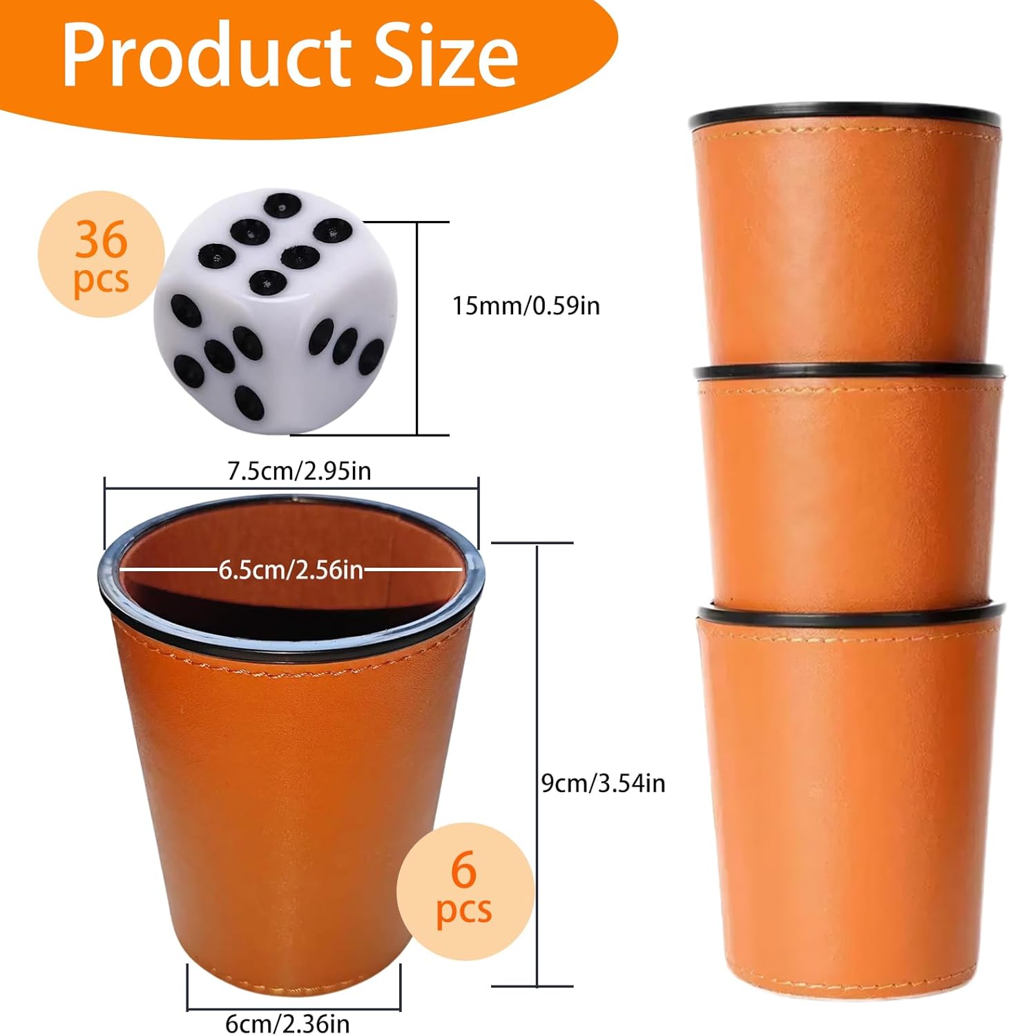 6 Pieces Dice Cup Set Leather Dice Cup 36 Dice Cup Soundproof Portable for Table Games Party Bar Games Camping Travel
