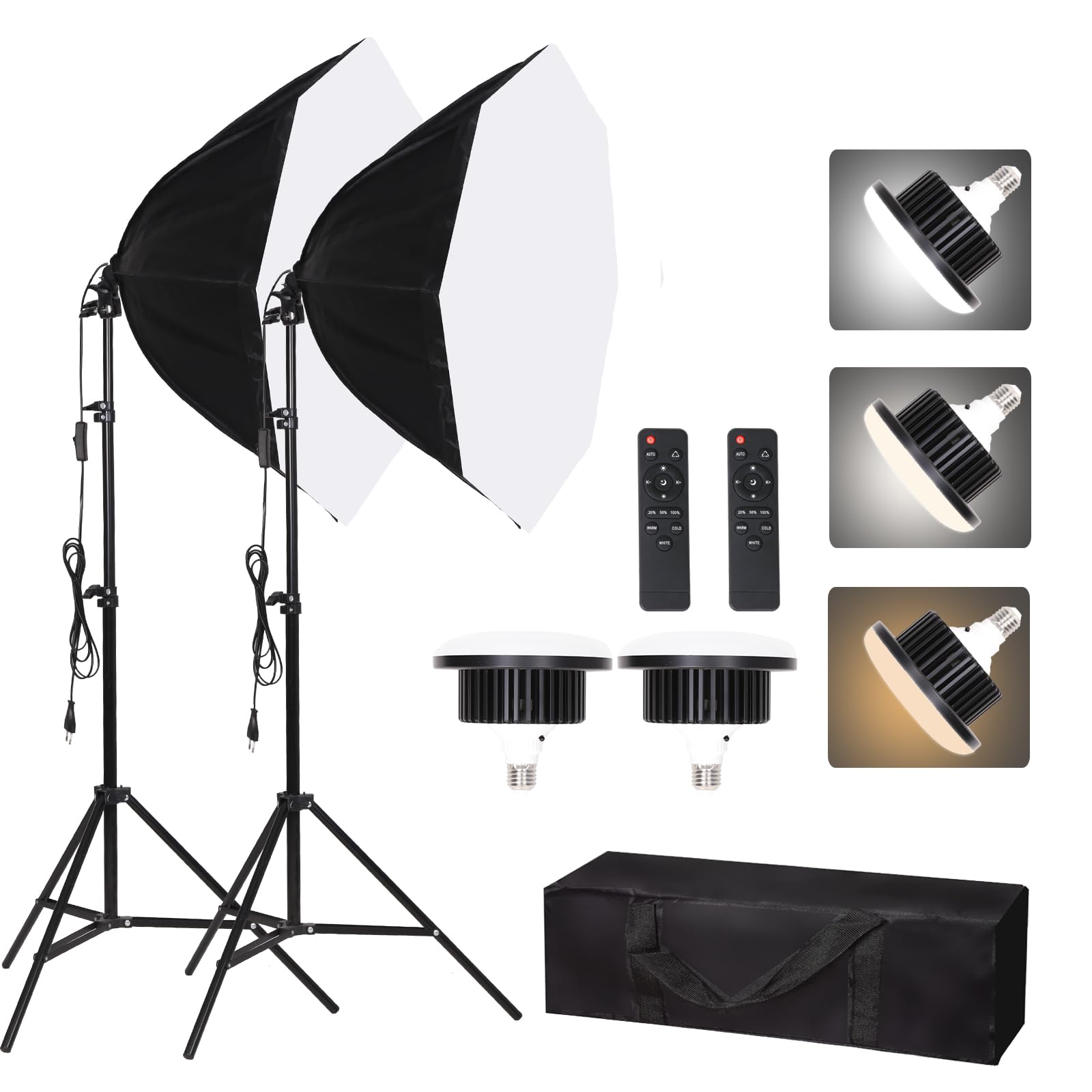Set di 2 luci a LED ottagonali Softbox, attrezzature fotografiche sostenibili professionali 85 W, 3000 – 6500 K, fotografia di prodotti da studio, registrazione video, luce di riempimento