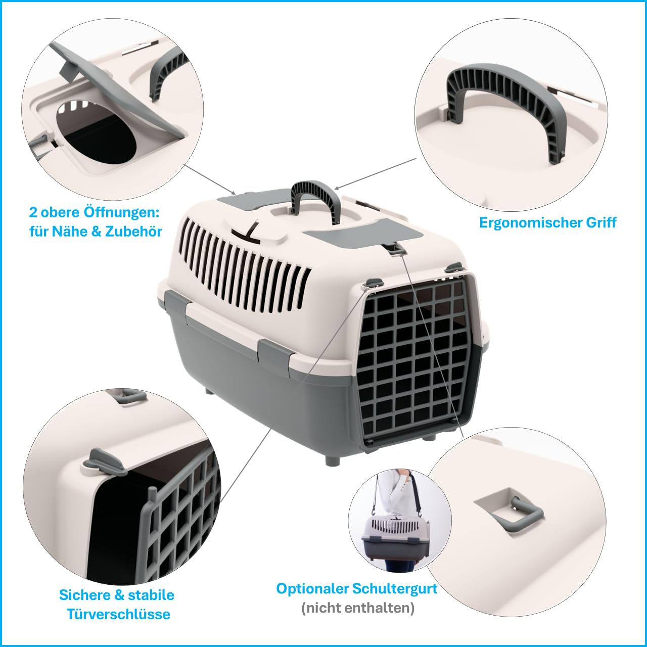 Nomade 2 Transportbox Katze und Hundebox - Transportbox für kleine Hunde und Katzen - 55 x 36 x 35 cm - Kann bis zu 8 kg tragen. Robustes Polypropylen. Türen aus Kunststoff