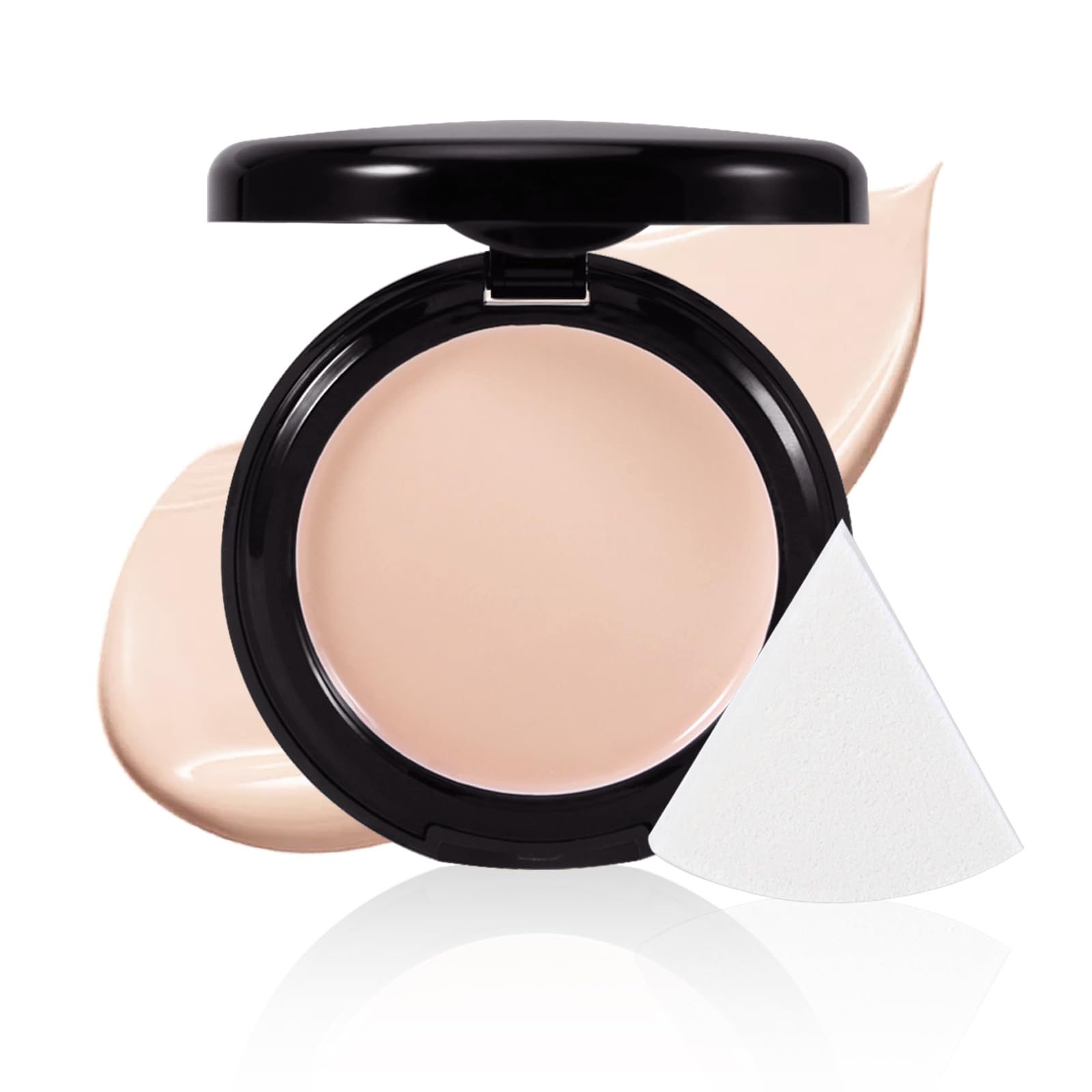 Apooliy Base de maquillaje en polvo, de larga duración, cobertura total con esponja, acabado impecable demi-mate, iluminador, color corrector