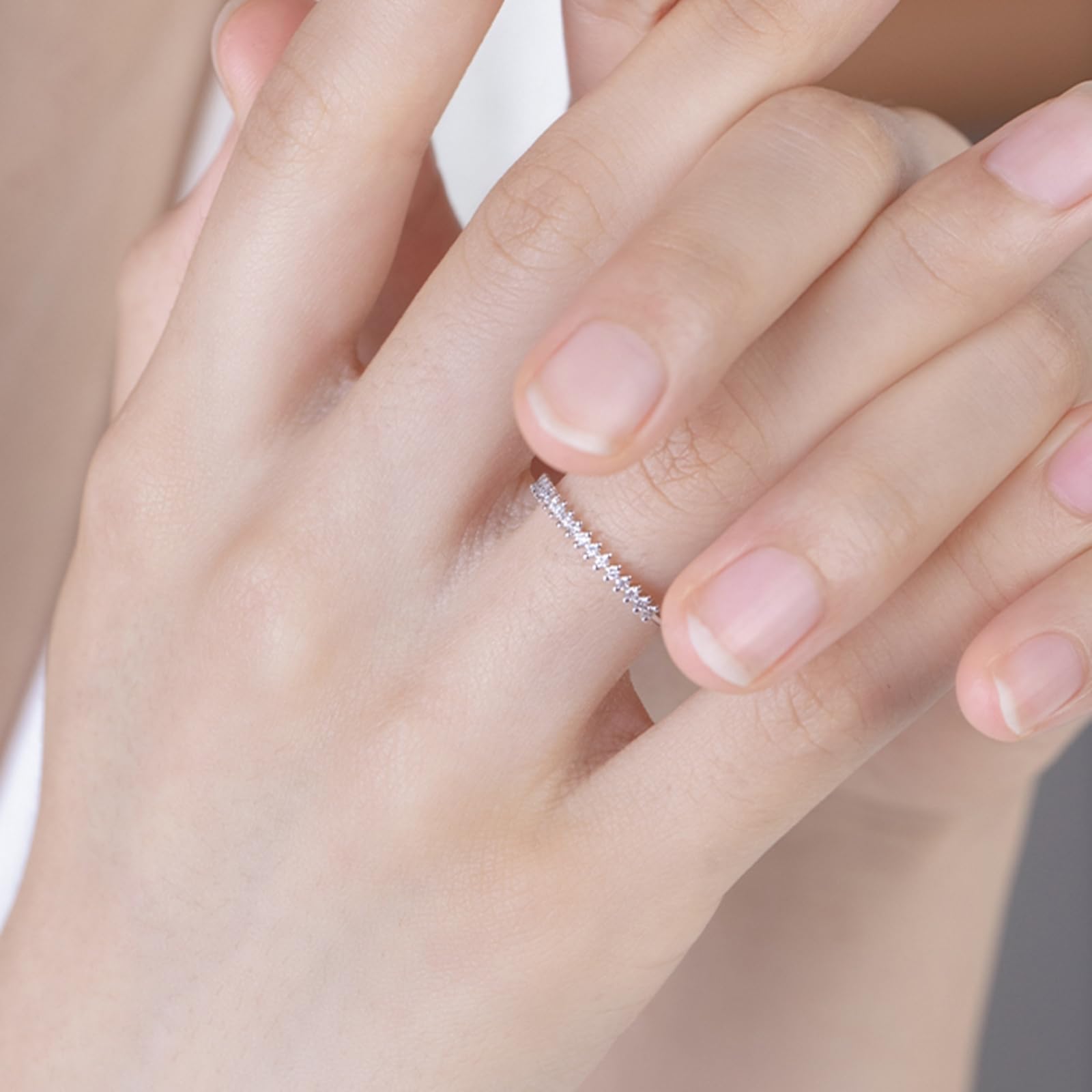 Anillo de oro blanco para mujer, auténtico, anillos de boda con diamantes, anillo de boda de oro auténtico, media eternidad