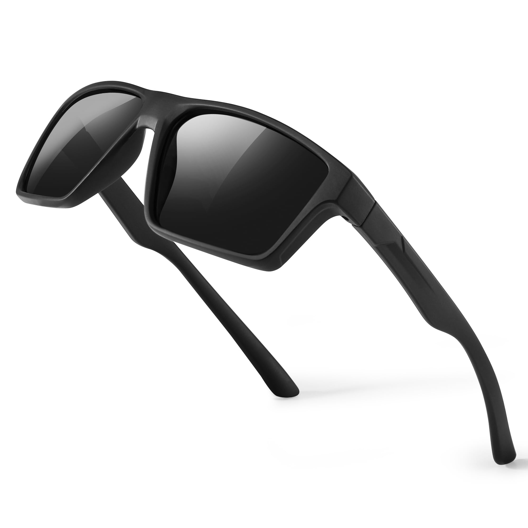 kunchu Gafas de sol protección polarizada masculina y femenina gafas de sol clásicas retro gafas de sol uv400 cuadradas, conducción, al aire libre, viajes, ciclismo, golf, pesca, gafas de sol negras