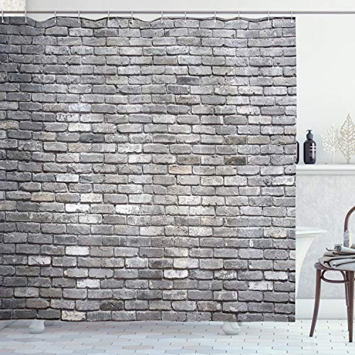 ABAKUHAUS Grey Shower Curtain, Image of an Aged Old and Rough Brick Wall Obsolete Concrete Structure with Ragged Surface