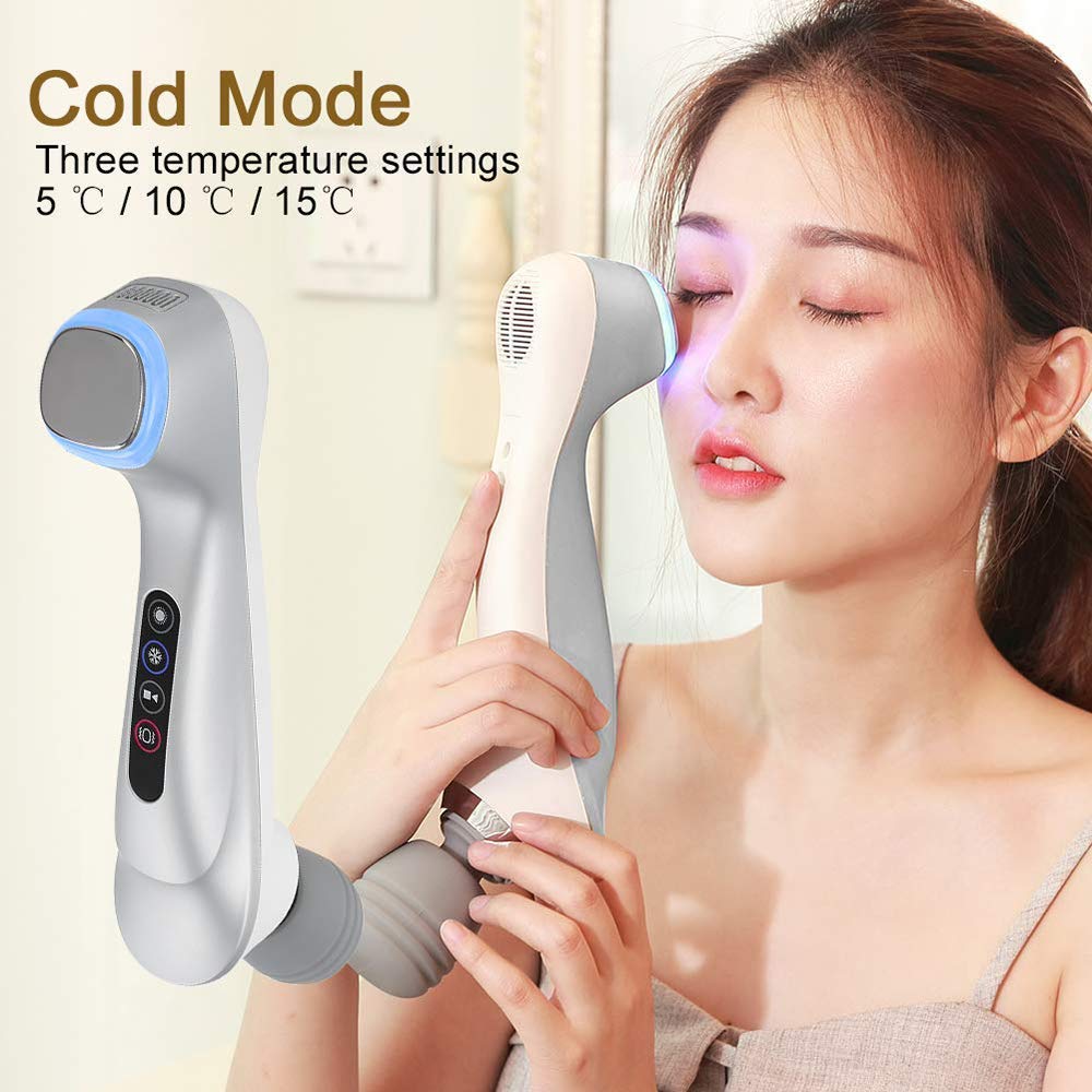 MU Masajeador facial, caliente y fría de rejuvenecimiento facial belleza del fotón Instrumento vibrante Shrinking poro/promotor de la absorción,Plata