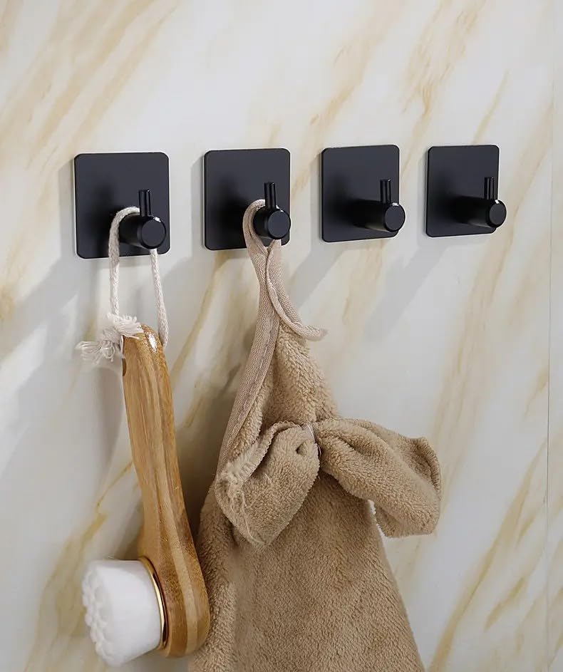 Miniatura 2 de Paquete de 4 ganchos autoadhesivos, ganchos de pared de acero inoxidable resistentes para cocina y baño, impermeables y resistentes al óxido, no