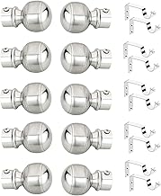 Arena Stainless Steel Curtain Bracket Set with Finials, Curtain Rod Holder Set For Doors & Windows, 1 Inch Parda Rod Holder for Doors & Window (10 pcs Parda bracket, 10 pcs Supports,Silver)