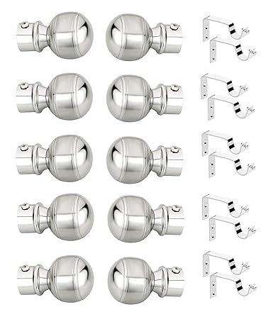 Arena Stainless Steel Curtain Finials And Curtain Brackets/Holders 5 Set For Door and Window With Fitting Accessories Glossy Matte Series ( Curtain Finial 10 Pic And Curtain Bracket 10 Pic) For 1 Inch Rod Home Decor