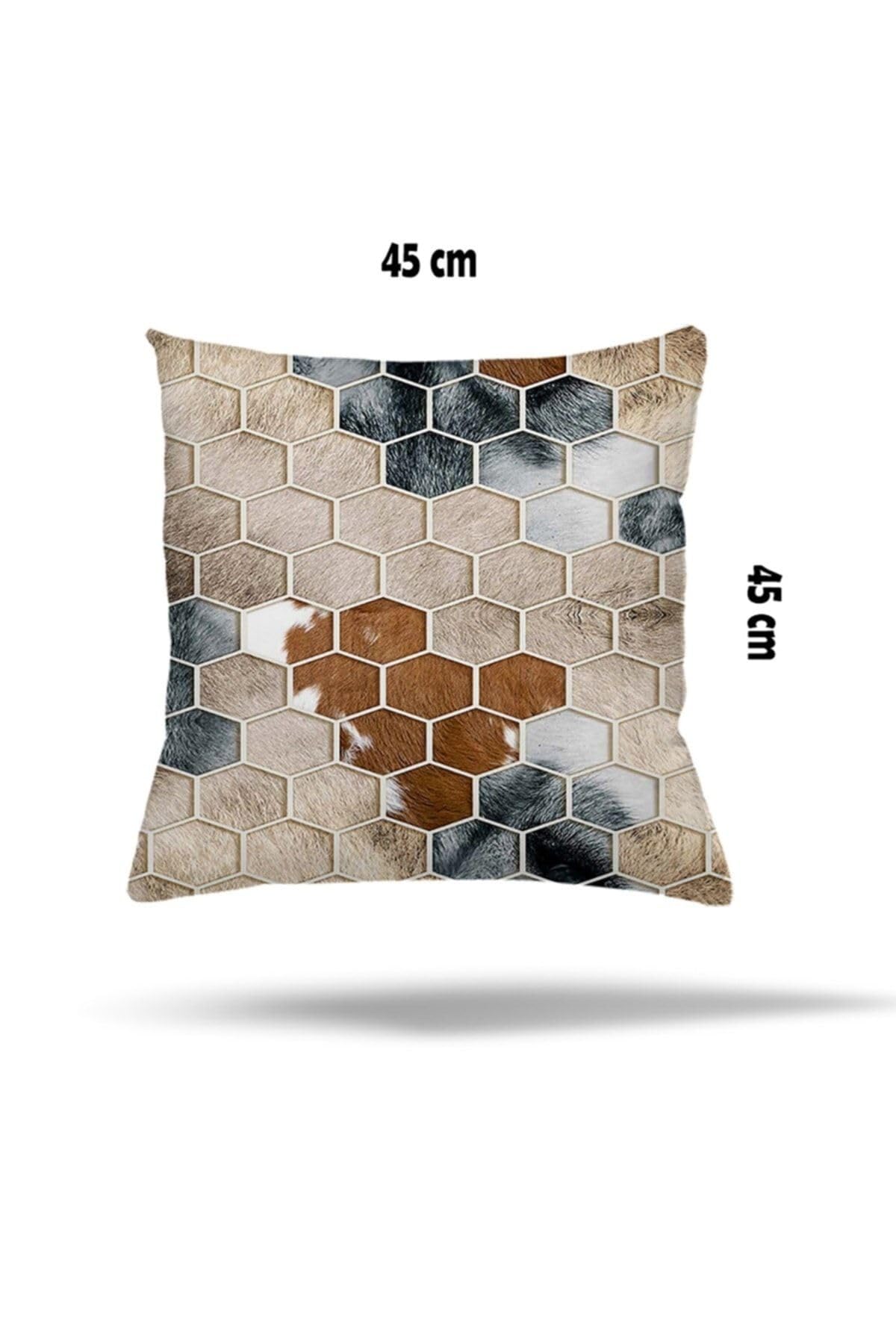 Pelangi Patchwork Çiçek Desen Etnik Gizli Fermuarlı Yastık Kılıfı Kırlent Kılıfı Koltuk Yastık Kılıfı, Gri-Bej 45 x 45