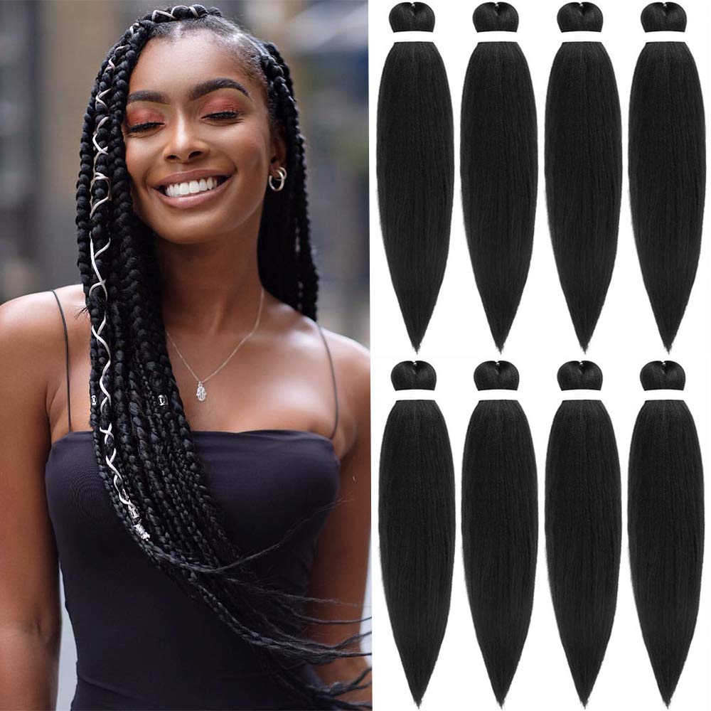 Buy 8 packs Black Braiding Hair Pre Stretched Ez Braiding Hair Easy