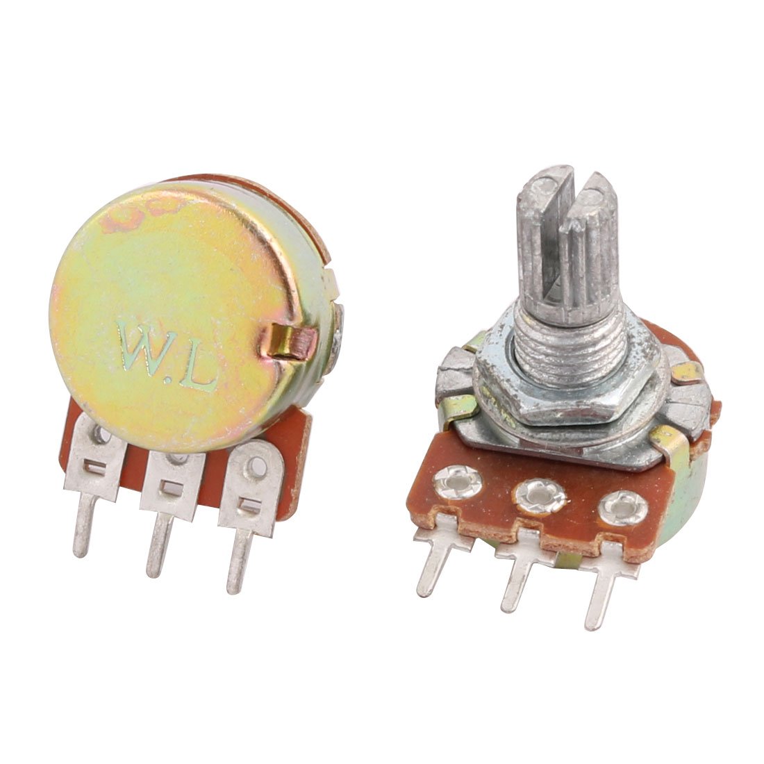 Sourcingmap A14010300ux0175 2 Piece B50K 50K Ohm 3 Terminal Single Linear Rotary Taper Potentiometer, 0.63" Width, 0.98" Length Zinc Plating