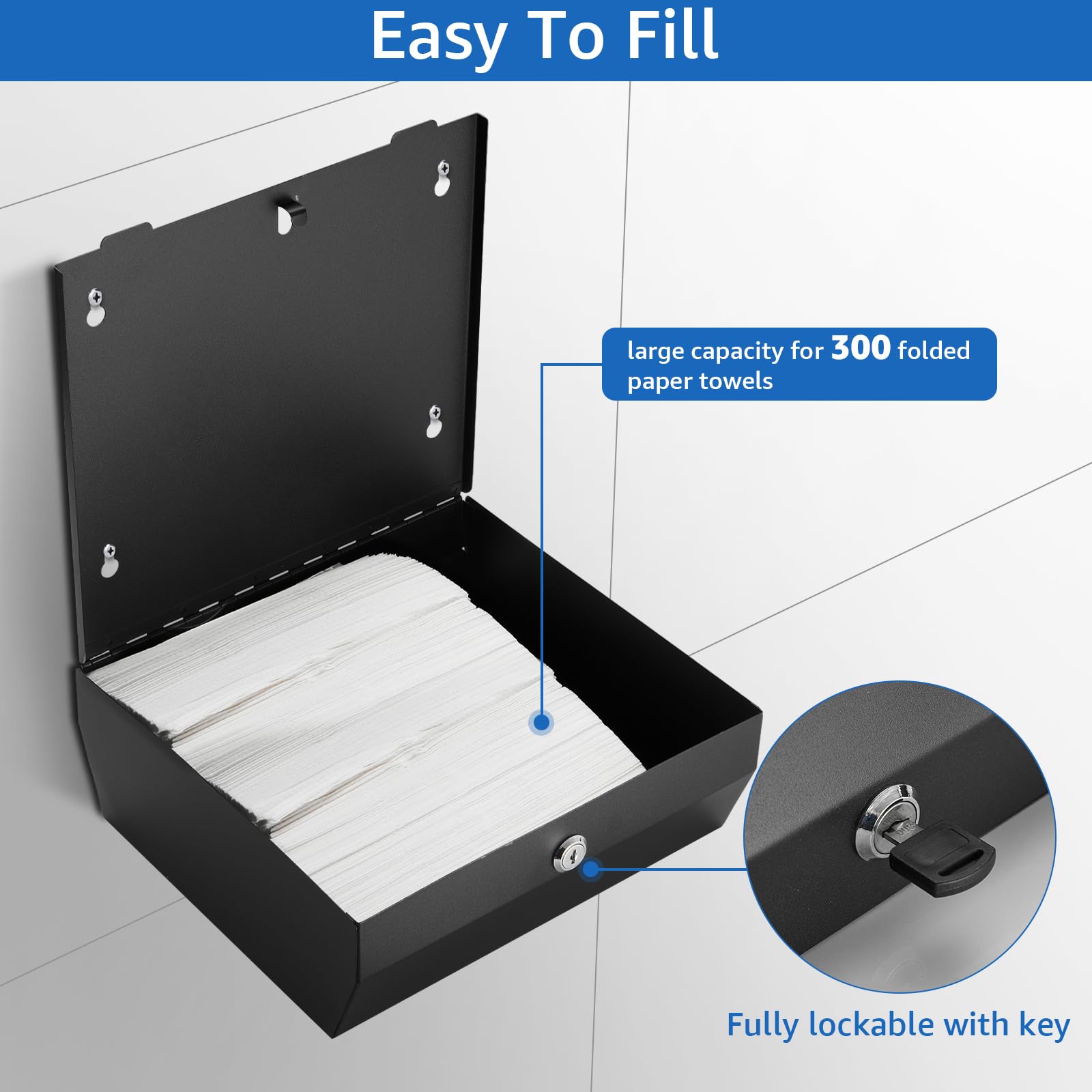 Dispensador de toallas de papel de acero inoxidable, montaje en pared, triple pliegue, gran capacidad, comercial