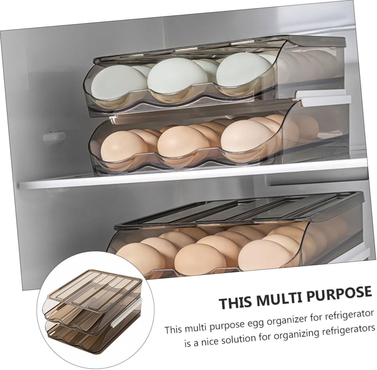Angoily 2-layer Egg Storage Box for Refrigerator, Plastic Egg Holder Tray with Auto Scrolling Design, 36-egg Capacity Organizer for Kitchen and Fridge Storage