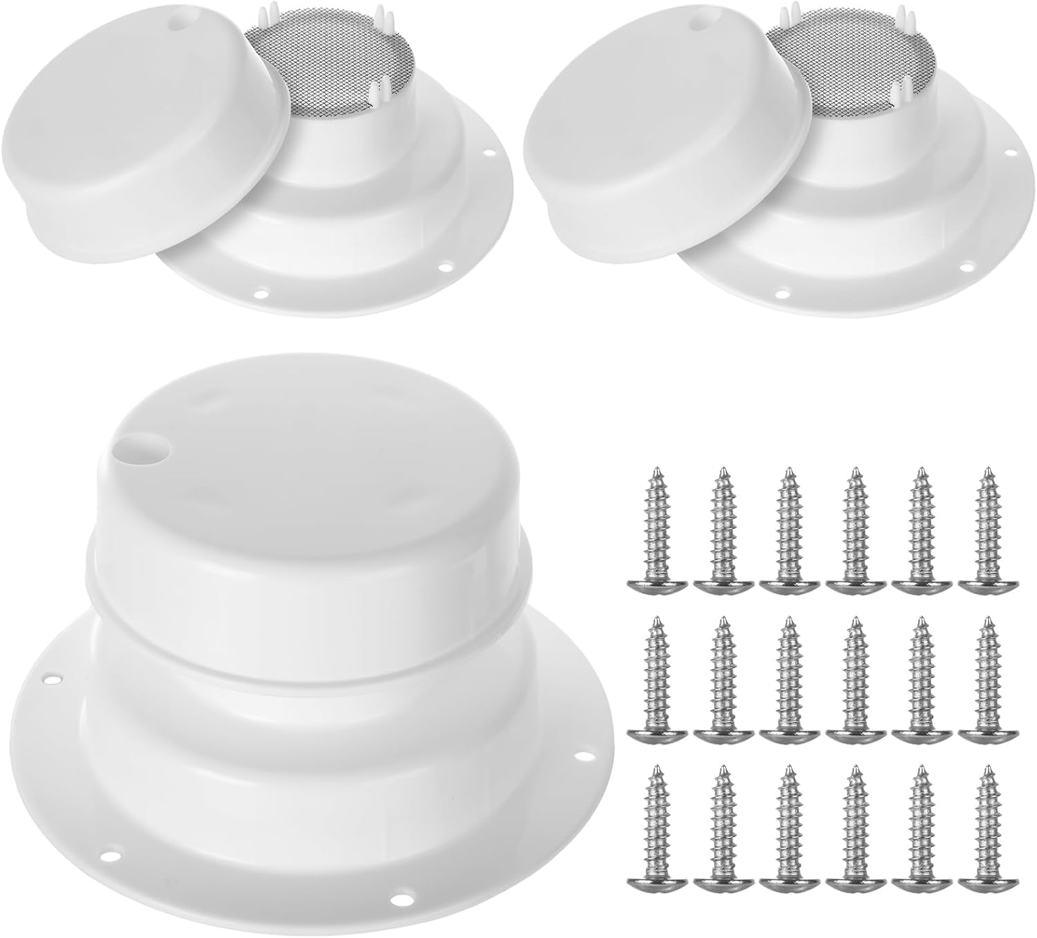 Acrux7 3 PCS RV Vent Cover, RV Roof Vent Caps Replacement for 1 to 2-3/8 Inch Pipe, Plastic Camper Roof Vent Cap, RV Plumbing Vent Cap Sewer Ceiling Vent Caps for Trailer Camper Motorhome (White)