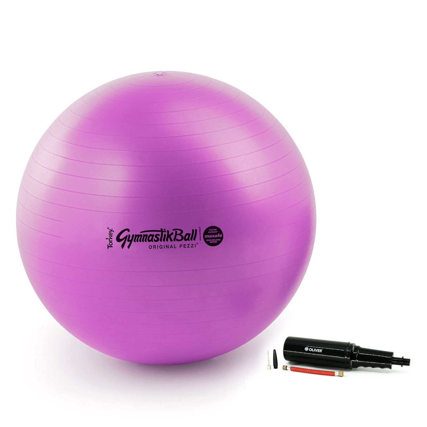 PEZZZI oryginalna piłka gimnastyczna Maxafe fioletowa 53 cm z pompką Oliver