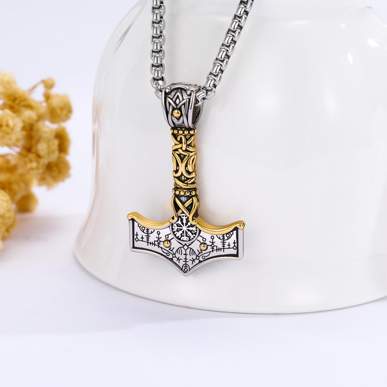 Mjölnir naszyjnik z młotkiem Thora, srebro wysokiej próby 925, łańcuszek z wisiorkiem w kształcie młota Thora, amulet celtycki, biżuteria dla mężczyzn, uniseks