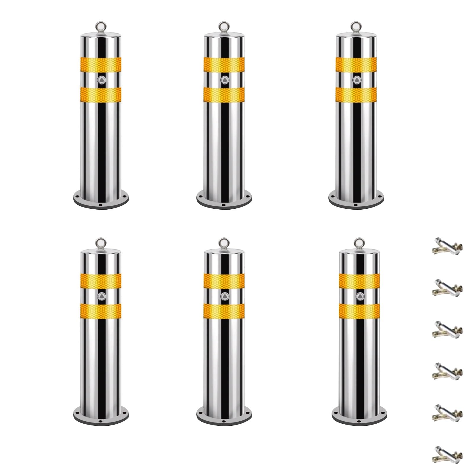 Bornes amovibles en acier inoxydable (lot de 6) avec bandes réfléchissantes pour allée