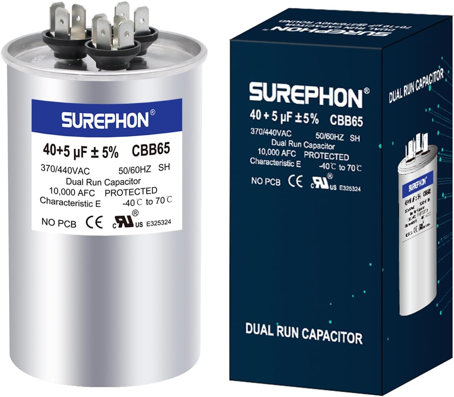 40+5 uF 40/5 MFD ±5% 370V/440VAC Dual Run Start Capacitor CBB65B Works for AC Unit Fan Motor Start or Heat Pump or Condenser Straight Cool