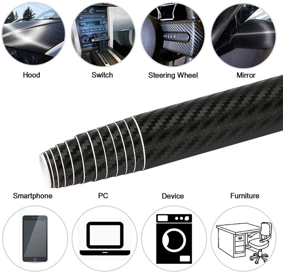 Image of Black Vinyl Car Wrap Waterproof Self Adhesive Film Air Release Technology Vinyl car Wrapping Sheet (18 x 340 Inch, Black 3D)