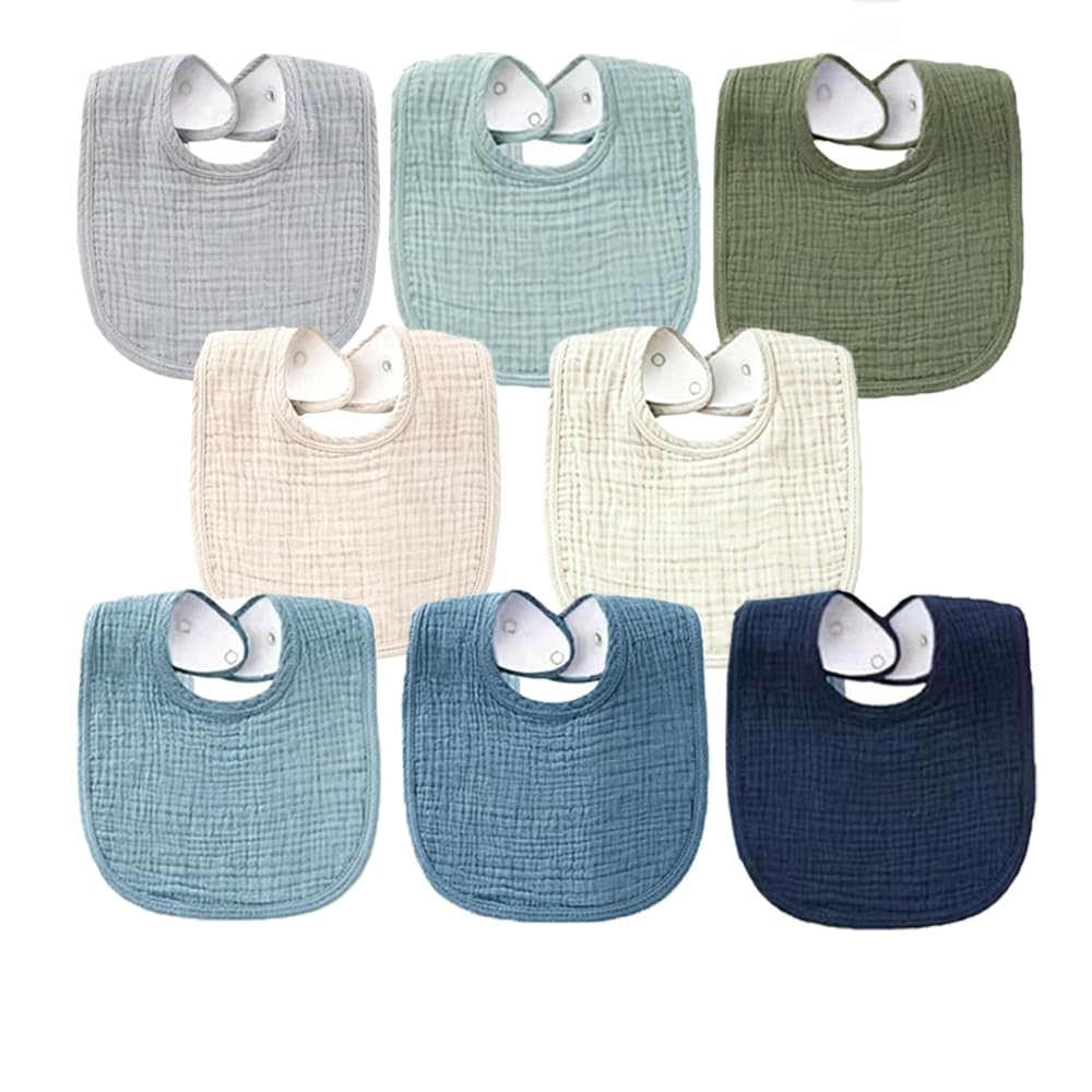 Oaygat Unisex Infant Muti-8Pcs 8 Packs Muslin Baby Bibs 100% Cotton U-Shape Baby Bandana Drool Bibs With Adjustable Snaps Absorbent Newborn Bib Soft Feeding Teething Bib Square Drool Bibs For Infant Toddler 0-36 Months