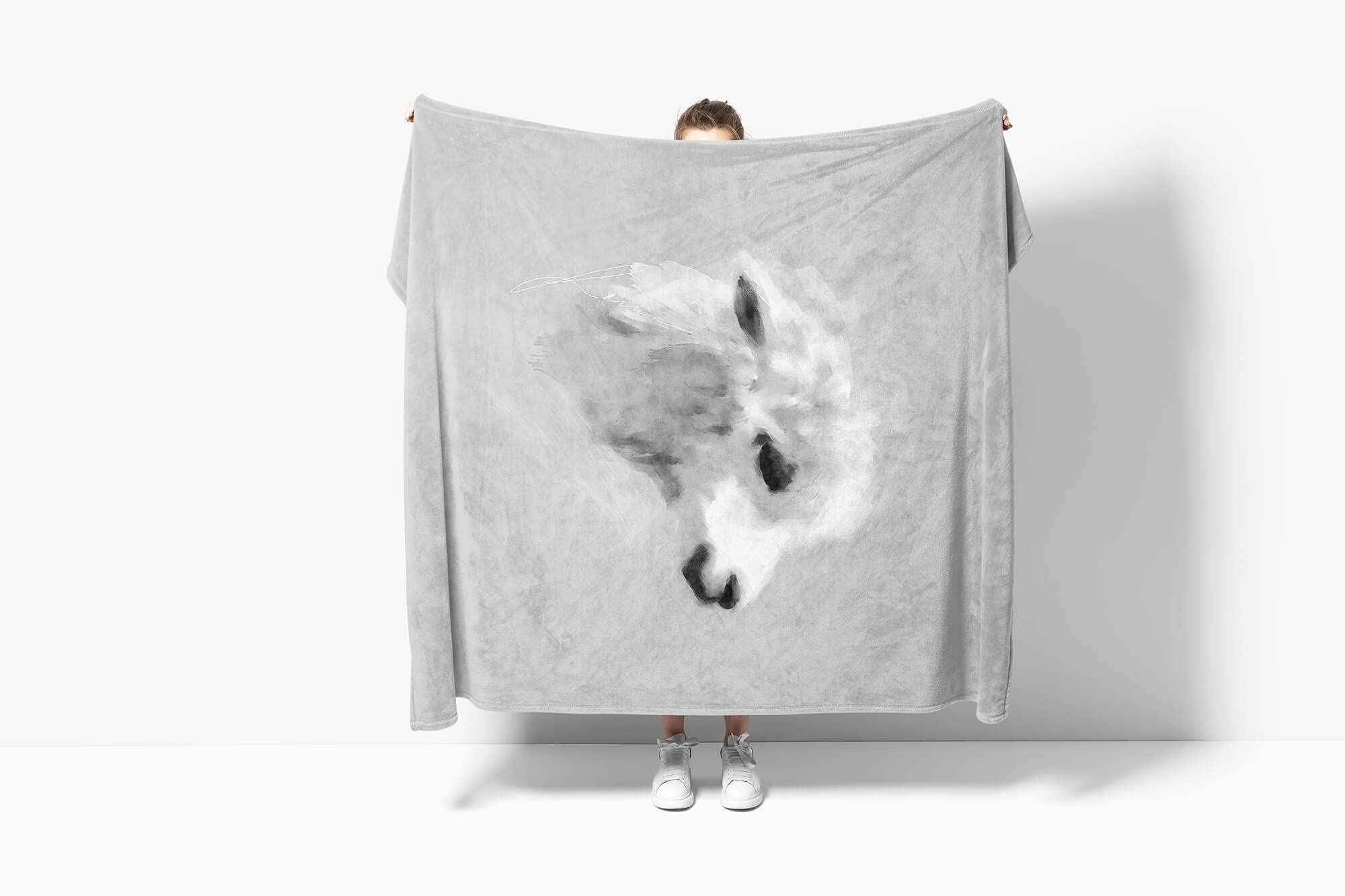 Handtuch Strandhandtuch Saunatuch Kuscheldecke Grau Baby Lama Motiv Größe 180 x 130 cm (Tagesdecke - Sherpa Flies)