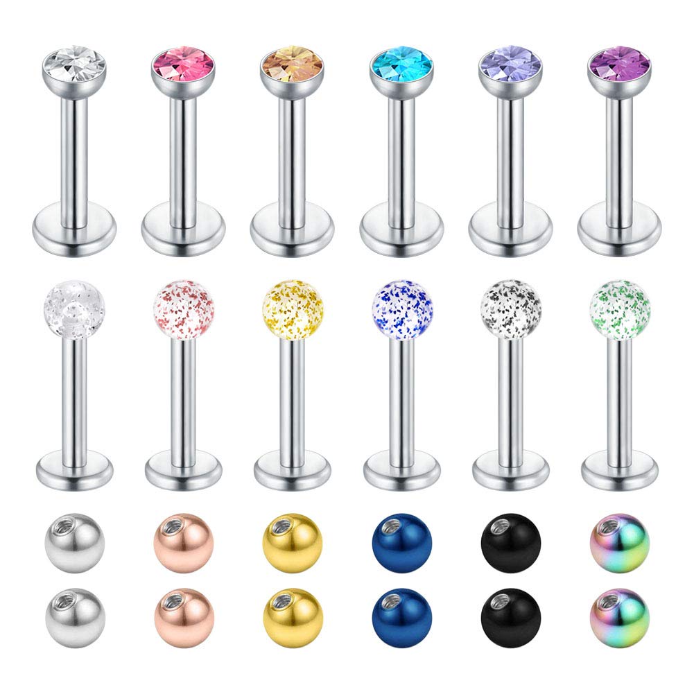 Longita Labret Labio Monroe Anillo Perno 16G Acero Quirúrgico Helix Cartilago Tragus Piercing Oreja Pendientes Joyería con 3mm Bolas de Repuesto