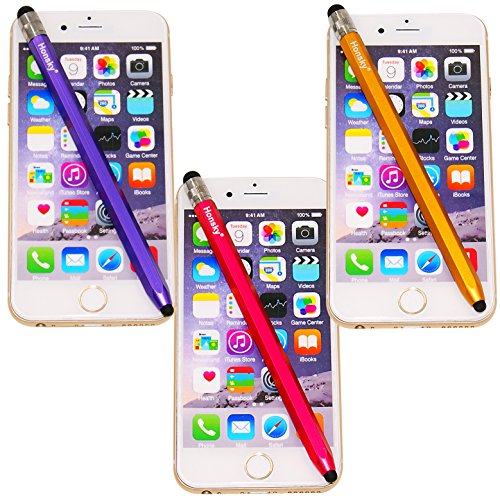 Honsky Cell Phone Stylus, Tablet Stylus for Touch Screens: Universal Slim Long Metal Pencil-Like Stylist Pens, Tablet Pen, Touchscreen Stylus Pen - Blue, Hot Pink, Green - Six Sided, 3 Packs