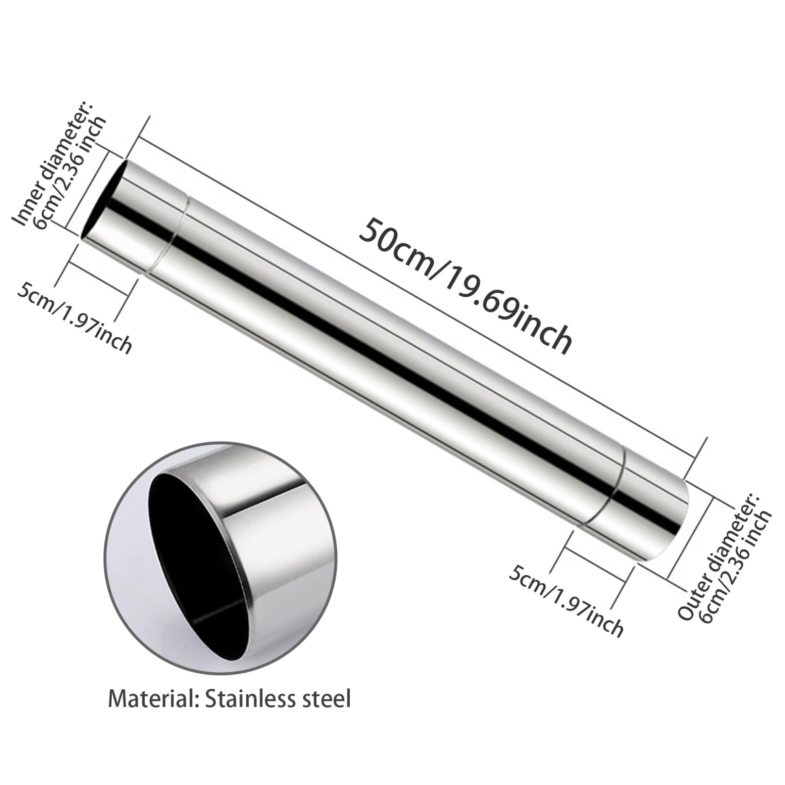 Houtkachel schoorsteenpijp - 50cm roestvrij staal, rechte