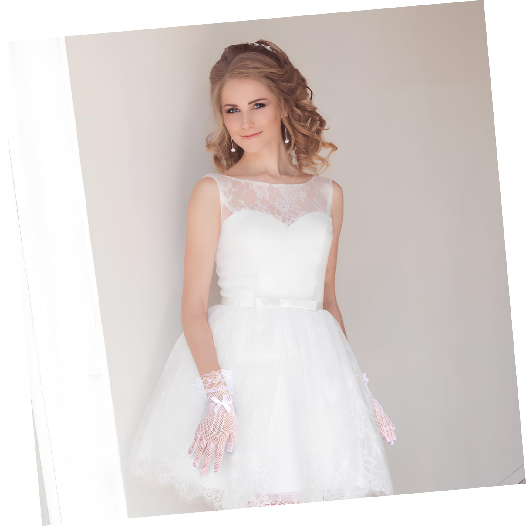 BESPORTBLE 12 Pares de Guantes de Malla para Boda, Blanco, Poliéster, Lentejuelas y Lazos, Cómodos y Reutilizables para Banquetes y Vestidos de Noche