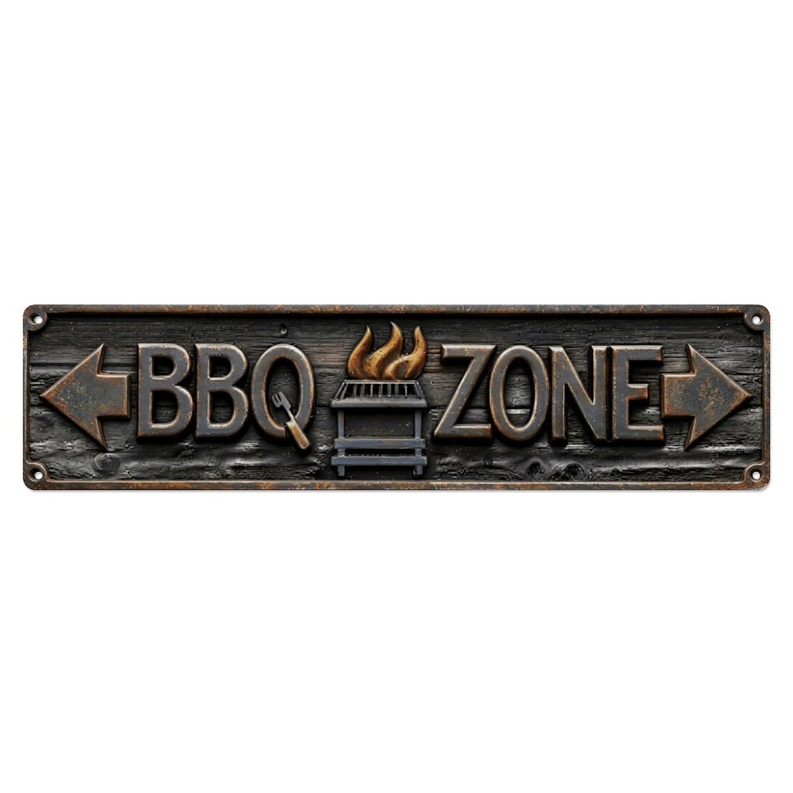 BBQ Zone Flame Marker Metal Tin Skinny Sign Plaque Wall Decor for Cafe, Club Bar, Office, Home Garden Metal Poster 4x16Inch