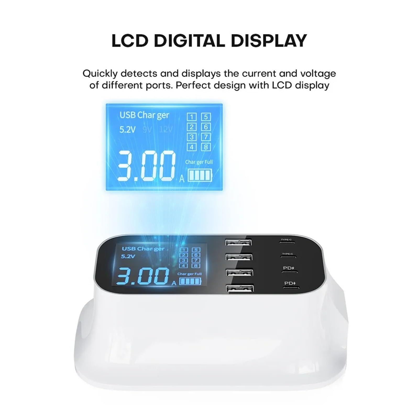 Stazione Di Ricarica Rapida Da Tavolo Intelligente Multi USB 8 Porte 75 W Con Display A LED Tipo C PD Tecnologia Ricarica Rapida Sicura(40W 7A1C)