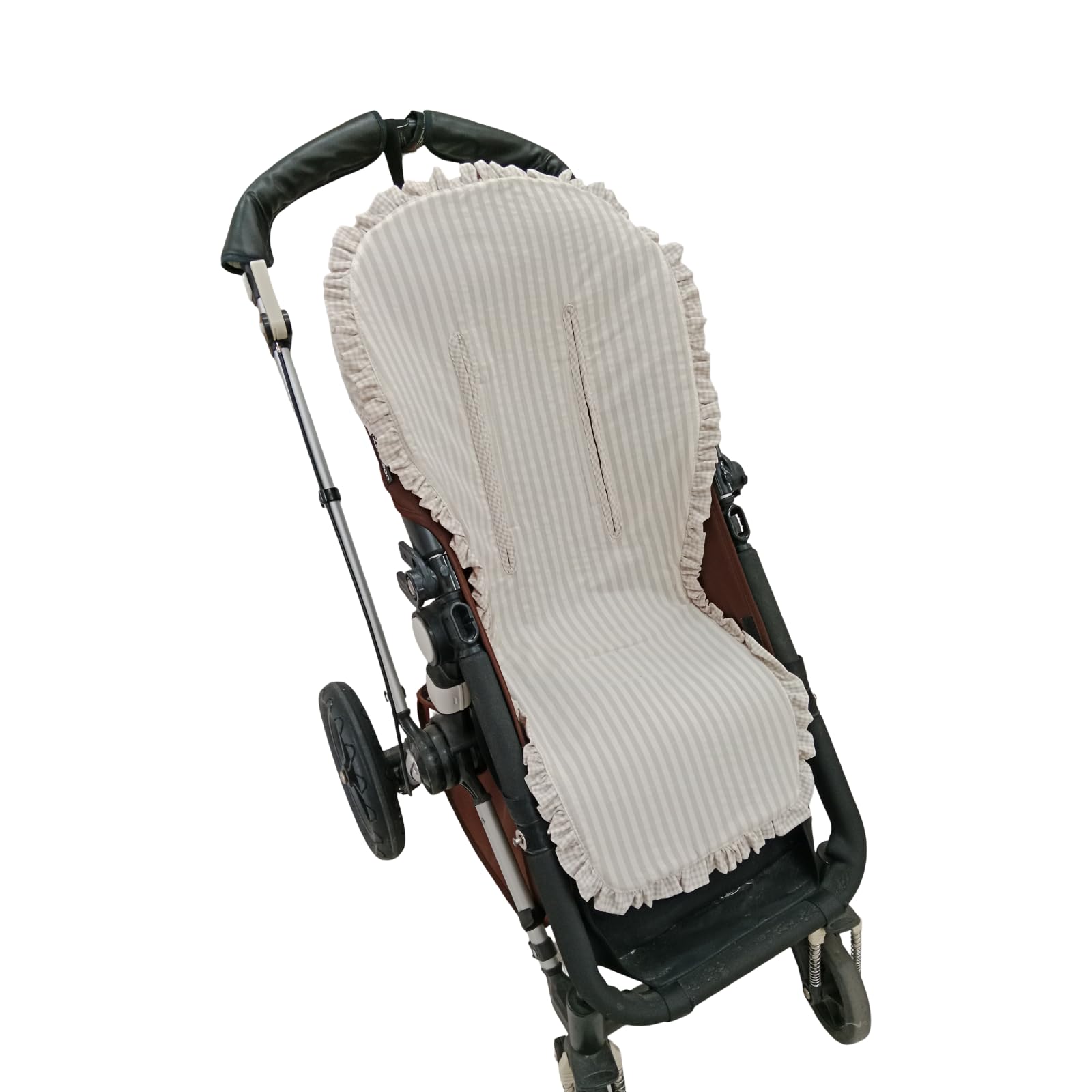 Colchoneta universal para silla de paseo ligera – Funda para silla ligera de bebé – Colchoneta de rejilla para silla de bebé – 100% Algodón - Rayas Beige/Gris