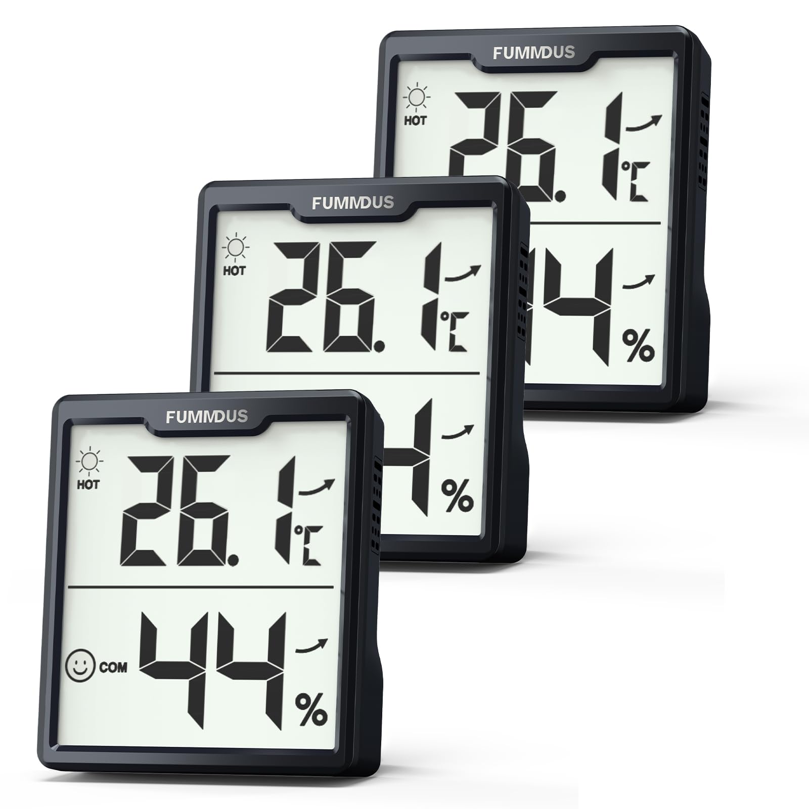 FUMMDUS 3 Stück Digital Thermometer Hygrometer Innen mit Batterien AAA Temperatur und Luftfeuchtigkeitsmesser Innen mit Komfort Symbol Raumklima Messgerät für Gewächshaus Weinkeller (Weiß)